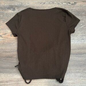 Forever 21 Brown Ruched Ribbed Short Sleeve Top Small